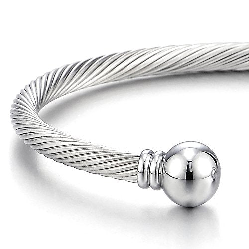 COOLSTEELANDBEYOND Elastic Adjustable Stainless Steel Cuff Bangle Bracelet for Mens Womens - color: A-Metal Color: Silver