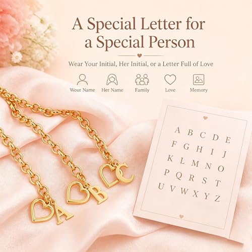 14K Gold Plated Stainless Steel A-Z Alphabet Letter Heart Bracelet | Non-Tarnish Dainty Charm with a Romantic Toggle Clasp Daily Fashion Jewelry, 7-inch Rolo Chain, Personalized Gift for Her - color: A