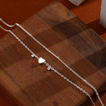 Ankle Bracelets for Women 14K Gold/Silver Plated Cross Heart Bead Anklet Waterproof Adjustable Chain Non Tarnish Cute Boho Trendy Dainty Summer Beach Foot Jewelry Gift for Her - style: 2 Layered Bead&Heart-SL