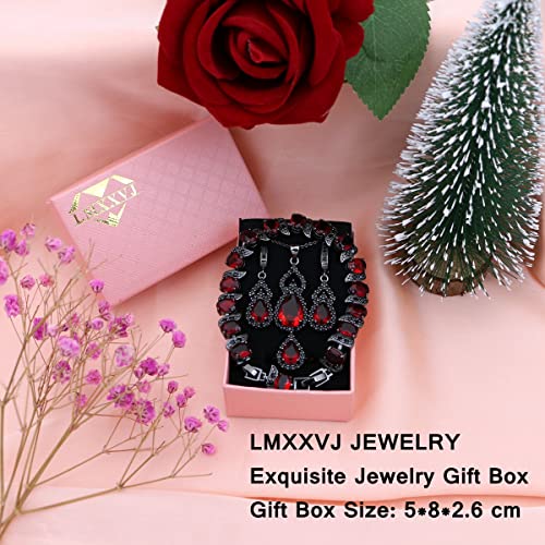 LMXXVJ Women Jewelry Set Platinum Plated Necklace Open Ring Earrings Bracelet Set,Birthday/Anniversary Mother’s Day Jewelry Gifts for Mom/Wife/Sister/Best Friend - color: Black Gun-Ruby Red