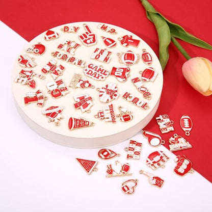 40PCS Game Day Charms for Bracelet Making Enamel Football Charms for Bracelet Necklace Earrings Jewelry Making DIY Football Mom Accessories Gifts - color: Red White