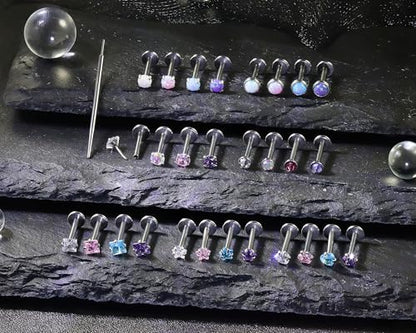 20G 18G 16G Threadless Lip Labret Nose Rings Studs Flat Back Earrings 316L Surgical Steel Snake Bites Lip Medusa Monroe Rings Push in Cartilage Tragus Helix Conch Earrings Studs 6mm 8mm 10mm - color: Silver-16G（1.2mm)-6mm Bars-3mm CZ