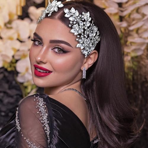 2 PCS Wedding Headpiece for Bride, Handmade Bridal Hair Accessories, Rhinestone Bride Headband - color: Silver-P