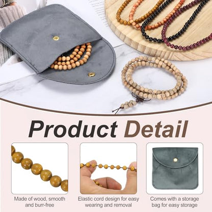 MECCANIXITY Prayer Beads Bracelet, Natural Wooden Bead Mala Bracelets Link Wrist Men Women Beaded Stretch Crafts Bangle - color: Golden Wood Color