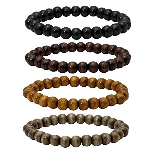 Eigso 6-8mm Wood Beads Bracelet Prayer Beads for Meditation Buddha Tibetan Bracelet for Men and Women - color: A1: 4PCS 8MM