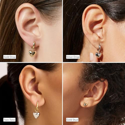 Ana Luisa Puffed Heart Earrings - Heart Charm Huggie Hoops and Earring Stud Styles - Dainty 14K Gold Plated, Silver Rhodium Plated & Mixed Metal Silver & Gold Earrings - Hypoallergenic Water-Resistant - color: Gold Stud