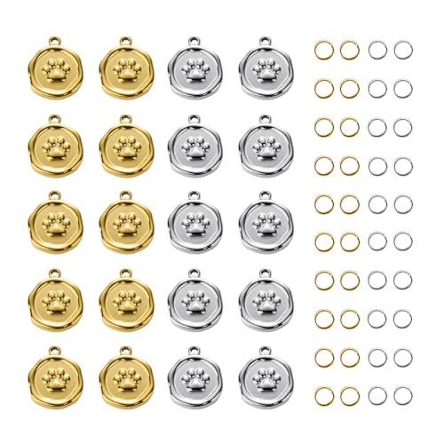 20pcs Stainless Steel Jewelry Making Charm Set Paw Charm Pendant for Women Necklace Bracelet DIY Bulk Charms - color: Paws Gold Silver