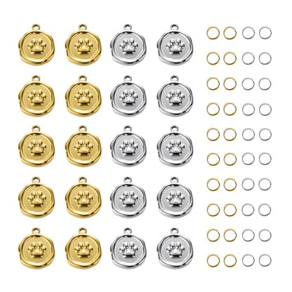 20pcs Stainless Steel Jewelry Making Charm Set Paw Charm Pendant for Women Necklace Bracelet DIY Bulk Charms - color: Paws Gold Silver