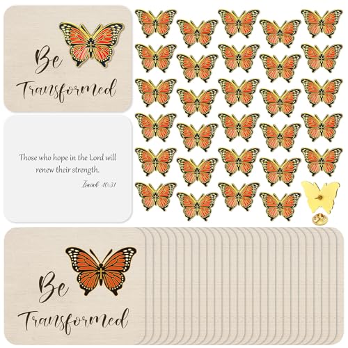 Sayglossy 30 Sets Butterfly Pins on Card Bulk Religious Bible Verse Butterfly Gifts with Be Transformed Card Christian Lapel Pin with Cards for Women Church Mothers Gifts - style: Monarch Butterfly