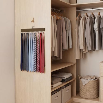 StorageWorks Tie Hanger with 20 Swivel Hooks, 2 Pack Wooden Hanger, Walunt | Sturdy Walnut Tie Wooden Hanger with 180° Swivel Hooks, Space Saver Rack for Ties, Belts, Scarves in Closet - color: Walnut