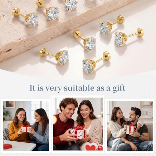 7 Pairs 20G Stainless Steel Stud Earrings Set Cubic Zirconia CZ Earrings Multi Size 2mm-8mm - color: golden, size: Elegant