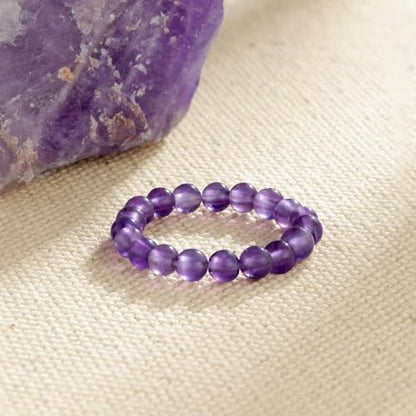 NLIEO Handmade Natural Gemstone Crystal Beaded Stretch Band Ring for Women | Handmade, 3mm Natural Stone, Size 7-12, Stretchy, Beaded Jewelry, Green Bead Rings, Trendy Jewelry Gift - style: Amethyst