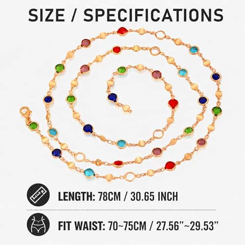 Colorful Y2K Body Chain Belt for Women Boho Adjustable 31.5 in | Colorful boho design brings festival, beach and summer vibes, 31.5 inch adjustable chain fits most women comfortably