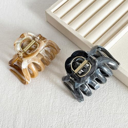 FRDTLUTHW 2PCS 3.74Inch Large Cellulose Acetate Octopus Hair Claw Clips for Women,Jumbo Tortoise Shell Hair Clamps for Thin Thick Hair,Non-slip Strong Hold Jaw Barrettes,Hair Accessories for Styling