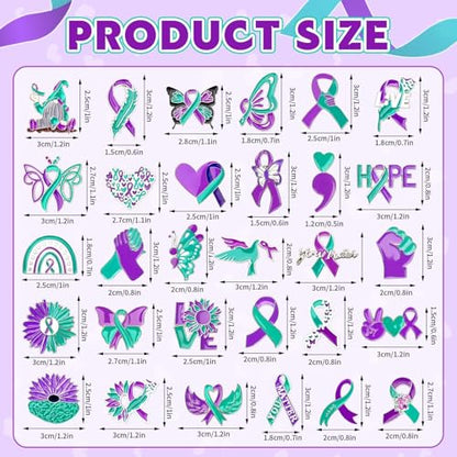 SANNIX 60Pcs Suicide Prevention Awareness Pins, Suicide Awareness Lapel Pin Purple Teal Ribbon Brooch Badges for Social Public Charity Event Party Favors - style: Suicide Prevention Awareness