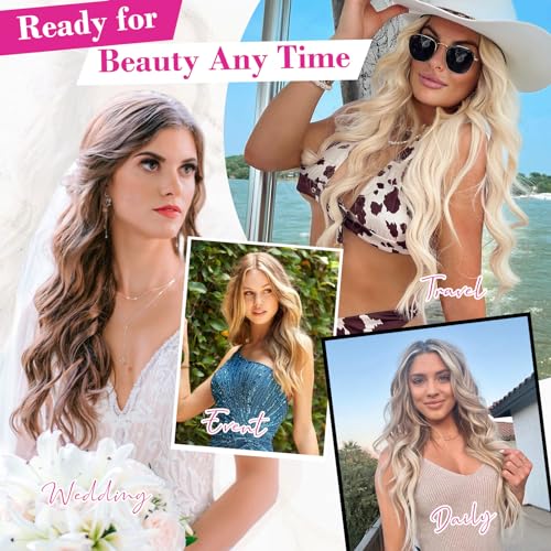 REECHO Blonde Hair Extensions, 20” One Piece Clip in Hair Extensions Thick Long Beach Wavy Natural Soft Synthetic Hairpieces for Women, Ash Blonde with Highlights - color: Ash Blonde with Highlights - Wavy, size: 20 Inch (Pack of 1)