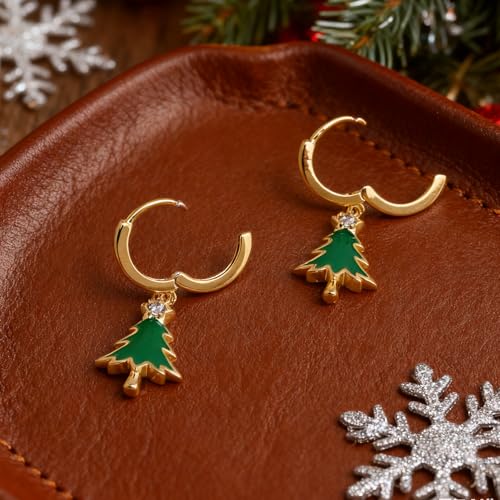 Jean Beau Drop Hoop Earrings for Women, Fasion Jewelry Gift - color: Green Trees