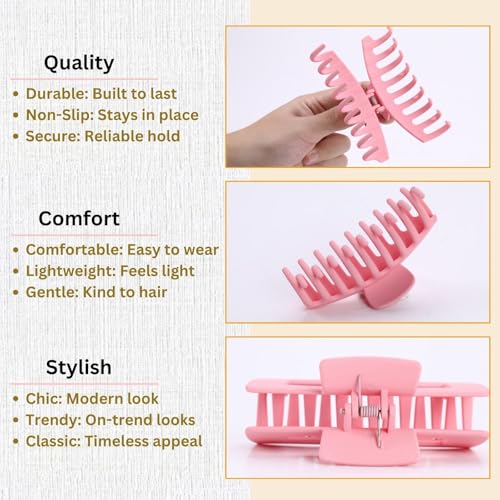 Pink Hair Clips for Women -8 Pack 4.3 Inch Large Hair Claw Clips for Women Thin Thick Curly Hair, Big Banana Clips,Strong Hold jaw clips - color: Pink