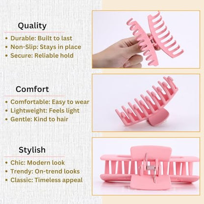 Pink Hair Clips for Women -8 Pack 4.3 Inch Large Hair Claw Clips for Women Thin Thick Curly Hair, Big Banana Clips,Strong Hold jaw clips - color: Pink