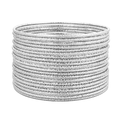 YBMYCM 10Pcs Gold-plated Bangle Bracelet Set for Women Multi Layer Stackable Wide Bangles Indian Chunky Bangle Bracelets Ethnic Glossy Textured Bracelets Wedding Outfit Jewelry - style: 20pcs-Silver