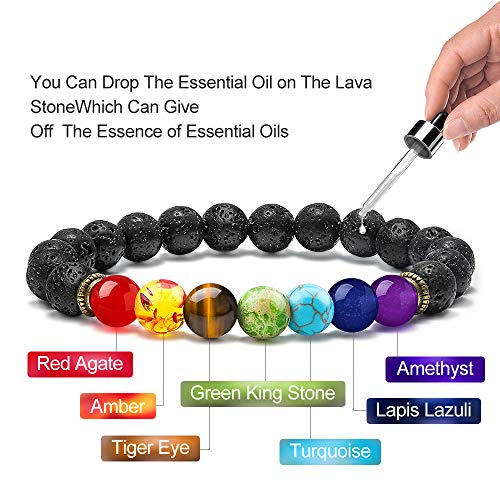 M MOOHAM Mens Bracelet - Beaded Natural Stone 8mm Tiger Eye Matte Agate Lava Rock Bracelets for Men Teen Boys Grandpa Dad Birthday Gifts Jewelry - style: Lava rock & Chakra Bracelet