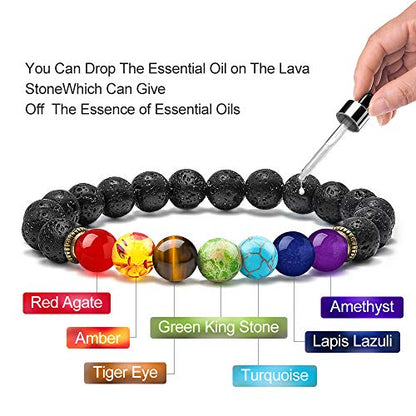 M MOOHAM Mens Bracelet - Beaded Natural Stone 8mm Tiger Eye Matte Agate Lava Rock Bracelets for Men Teen Boys Grandpa Dad Birthday Gifts Jewelry - style: Lava rock & Chakra Bracelet