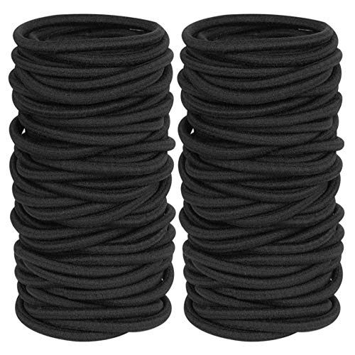 120 Pieces Black Hair Ties for Thick and Curly Hair Ponytail Holders Hair Elastic Band for Women or Men(4mm) - color: Black