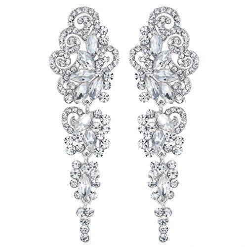 Marquise Crystal Bridal Chandelier Dangle Drop Earrings Ladies Gifts in Silver/Gold Tone - color: I-Clear Earrings Pin