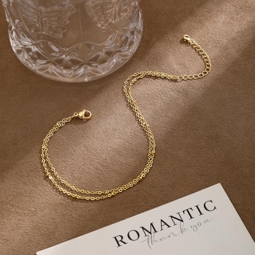 Gold/Silver Ankle Bracelets for Women Waterproof Dainty 14K Gold Plated Pearl Heart Love Anklet Bracelet Satellite Cuban Link Beads Summer Beach Jewelry Gifts - style: Satellite + O-shaped-gold-016