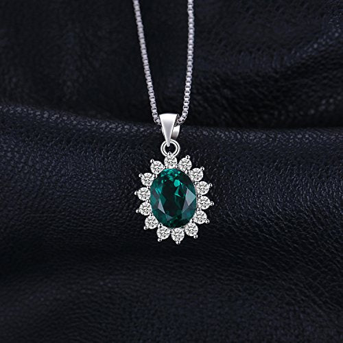 JewelryPalace Princess Diana Kate Middleton Natural Amethyst Citrine Garnet Peridot Topaz Created Ruby Sapphire Simulated Emerald Pendant Necklace for Women, 925 Sterling Silver Gemstone Jewelry Set - color: D-Brass-emerald