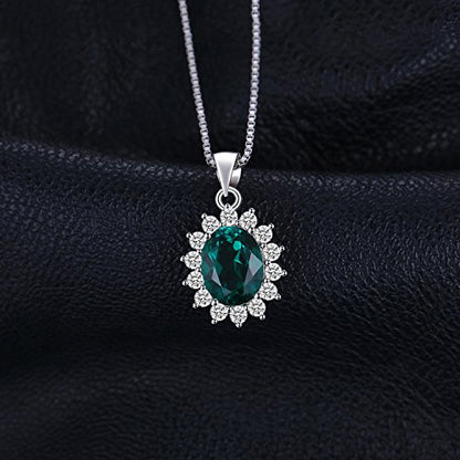 JewelryPalace Princess Diana Kate Middleton Natural Amethyst Citrine Garnet Peridot Topaz Created Ruby Sapphire Simulated Emerald Pendant Necklace for Women, 925 Sterling Silver Gemstone Jewelry Set - color: D-Brass-emerald