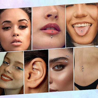 G23 Titanium Eyebrow Piercing Jewelry Eyebrow Rings Curved Barbell 16G Eyebrow Belly Button Ring Navel Rings Rook Daith Earrings Lip Ring Eyebrow Jewelry 6mm-12mm - color: 2PCS,Disc Shape+Cone Shape Black Opal,Silver