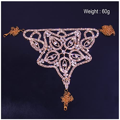 Women Sexy Rhinestone Waist Body Chain Bikini Thong Panties Crystal Body Chain Jewelry (Gold) - color: Flower Pattern