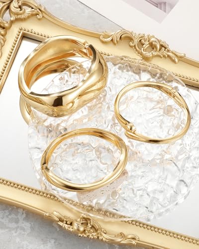 Chunky Gold Bangle Bracelets for Women, Gold Twist Cuff Bracelet | Trendy Stackable Bangles Set Fashion Jewelry Gifts - color: 3PCS Gold