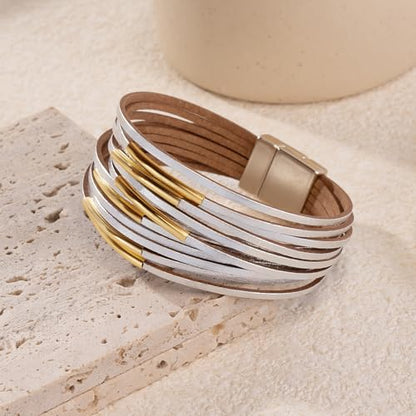 Wrapped Bracelets for Women,Leather Boho Bracelets for Women - color: Leather-Silver