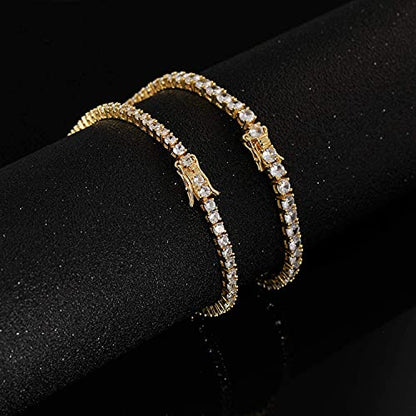 Tennis Bracelet for Women 3mm Cubic Zirconia 18K White Gold/Yellow Gold Plated - color: Gold, size: 3mm