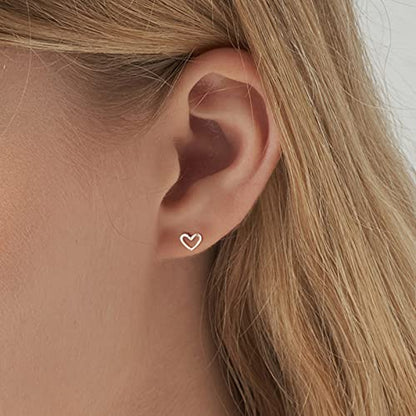 JSGEMSLEE Hypoallergenic 925 Sterling Silver Stud Earrings for Women With Screw Back Small Butterfly Heart Flower Earrings for Girls Tragus Cartilage Jewelry Gifts - color: Silver Heart