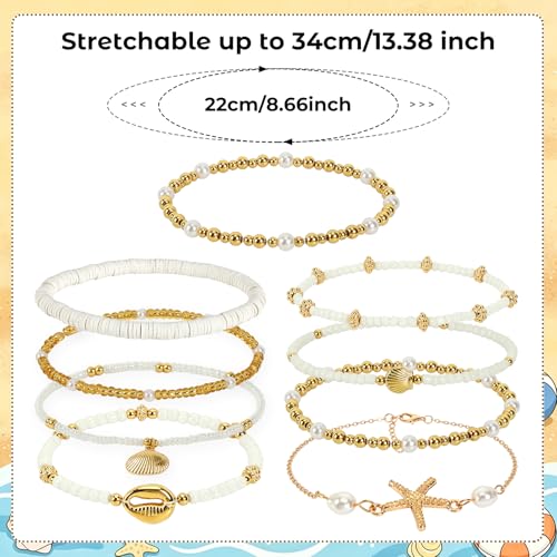 8Pcs Boho Shell Anklets Set, Adjustable Summer Beach Foot Jewelry | Handmade Seashell Starfish Ankle Bracelets for Women, Ocean Accessories for Summer Vacations, Hawaiian Trips or Pool Parties