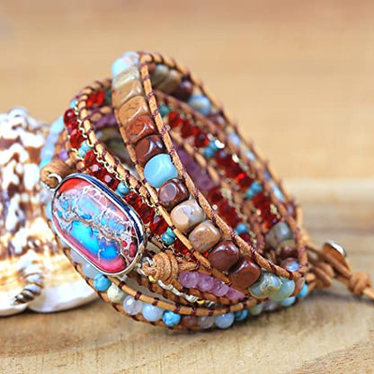 Women Wrap Bracelet Boho Natural Jasper Crystal Stone Beads Strand Bracelets - color: Style 12-Emperor Stone