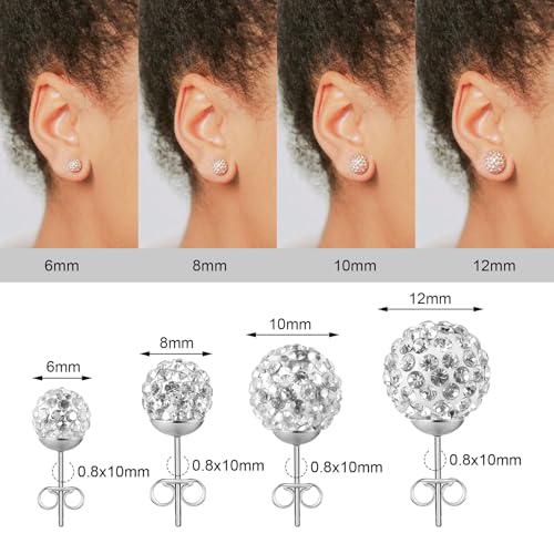 AOEDEJ Silver Ball Earrings Disco Ball Earrings for Women Crystal Earrings Studs Silver Crystal Earrings Cubic Zirconia Crystal Ball Earrings - color: Silver White