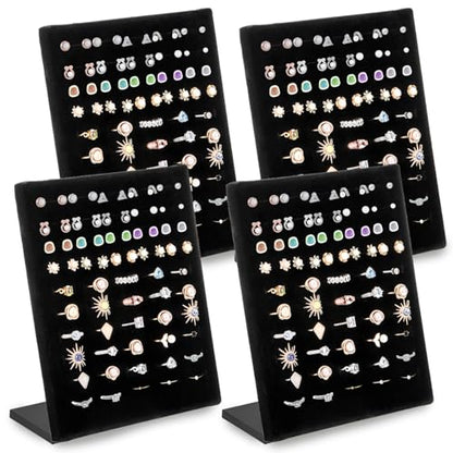 Hiceeden 4 Pack Velvet Ring Display Stand, 50 Slots Rings Organizer Jewelry Display Tray, L-Shaped Ring Holder Display for Selling Earrings Rings, Black