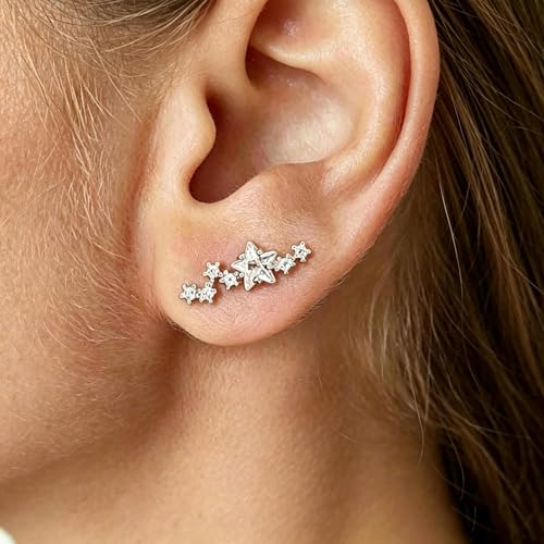 Ear Climbers Earrings for Women Gold Silver Ear Cuffs Non Piercing Dainty Cartilage Earrings Set Statement Cuff Earring for Women Trendy - color: Silver