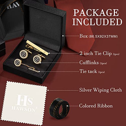 HAWSON Tie Clips, Cufflinks, Tie Tack & Lapel Pins for Men - Suitable for Neckties and French Cuff or Dress Shirt Suits - Jewelry Box Packed, Initials Designed - style: Z-4pcs Sets