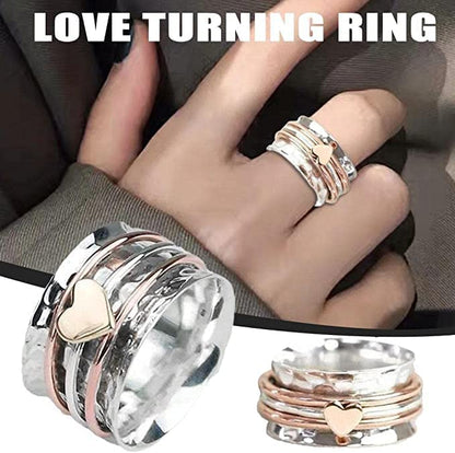 925 Sterling Silver Spinner Ring Meditation Ring Band Wide Hammered Worry Band - color: Heart Spinner Ring