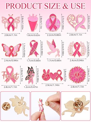 JUNEBRUSHS 28pcs Breast Cancer Awareness Enamel Pins Pink Ribbon Butterfly Lapel Pins for Breast Cancer Awareness Party Survivor Charity Event Favors Women Girls Clothes Decor Accessories - style: Breast Cancer Awareness Style