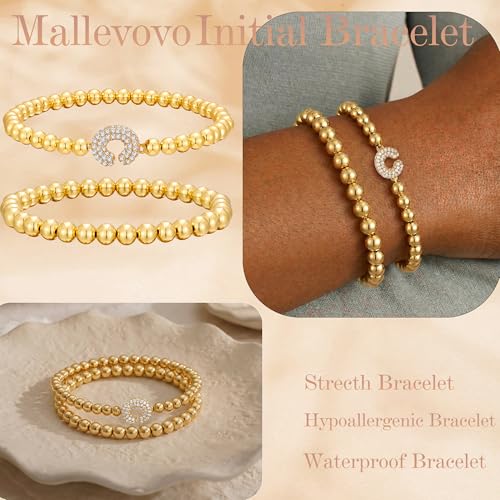 Initial Stack Bracelet Set for Women Trendy 14K Gold Plated Beaded Stackable Stacking Stretch Name Bracelets Dainty Friendship Waterproof Charm Cute Birthday Jewelry Gifts for Women - color: Initial C