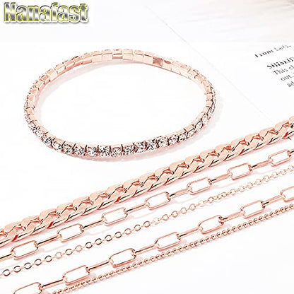 Nanafast 4-6PCS Ankle Bracelets Set for Women Gold Boho Beach Anklet Chain Adjustable Foot Jewelry for Women Extremely Simple Style - color: 4PCS-RoseGold