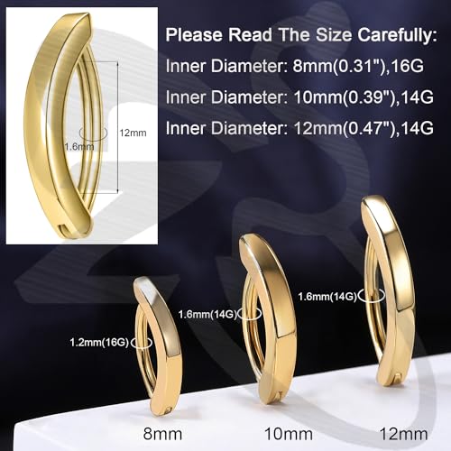 ZS 14G Clicker Belly Button Rings for Women, 925 Sterling Silver Belly Barbell Piercing Gold Reverse Curved Navel Barbell Body Jewelry - color: Gold,Inner diameter:12mm