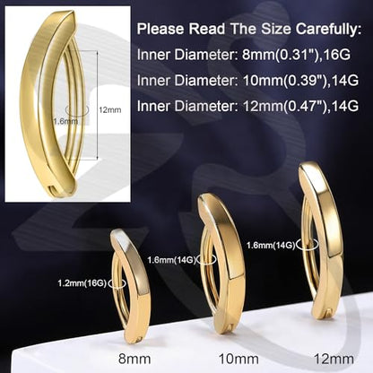 ZS 14G Clicker Belly Button Rings for Women, 925 Sterling Silver Belly Barbell Piercing Gold Reverse Curved Navel Barbell Body Jewelry - color: Gold,Inner diameter:12mm
