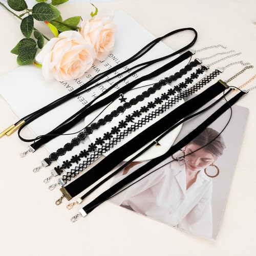 Choker Necklace for Women, Choker Necklaces for Woman, Black Choker, Chokers for Women - color: Bronze and Black 8pcs